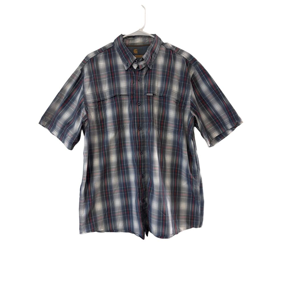 Carhartt Men's Large Relaxed Fit Plaid Shirt Short Sleeve Button Front Outdoor
